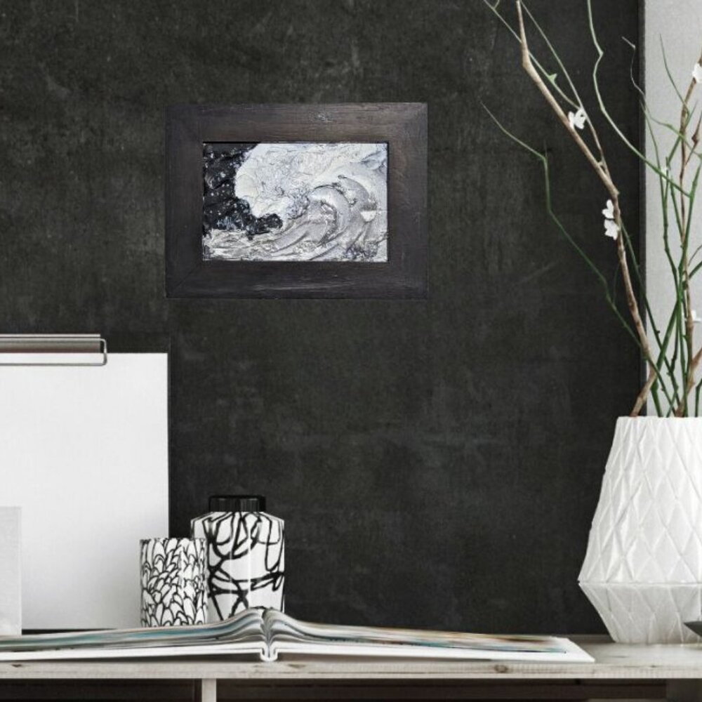 "Sterling Surf" Framed Original 3D Texture Acrylic Painting on Wood Canvas
